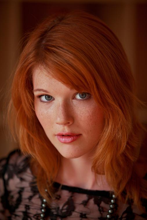 Captivating Redhead In Black Lace And Grey Eyes For Our